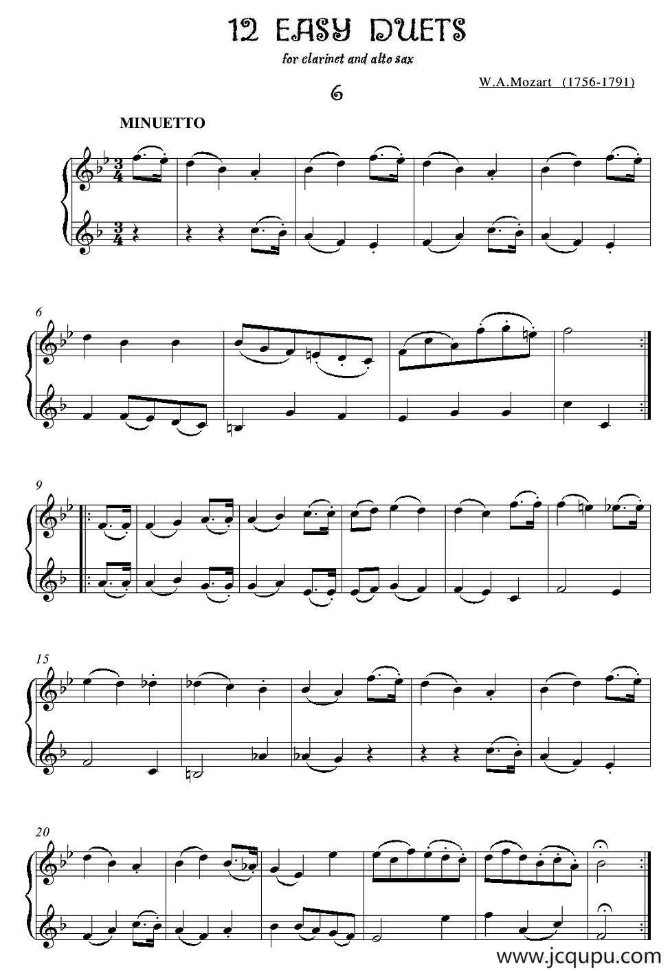 12首单簧管萨克斯重奏之六简谱