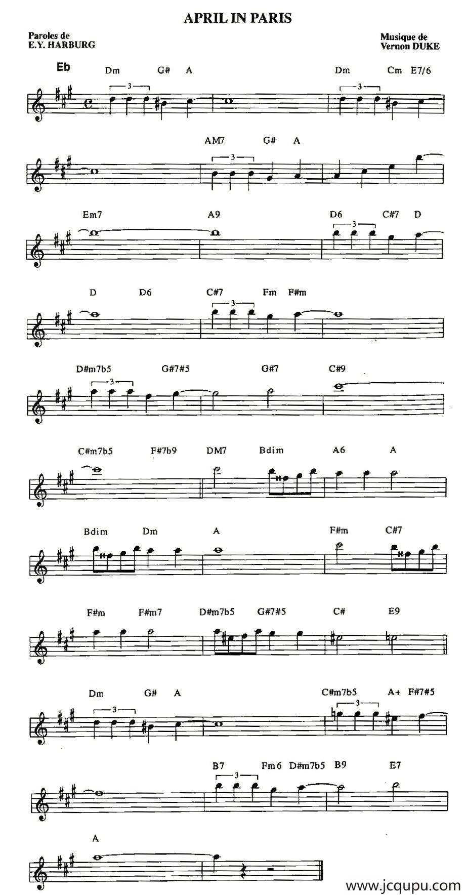 APRIL IN PARIS简谱