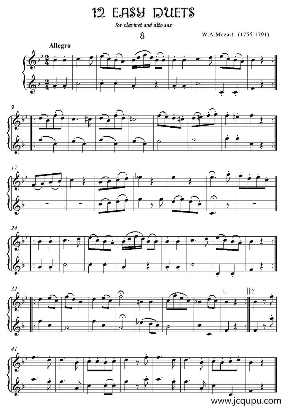 12首单簧管萨克斯重奏之八简谱