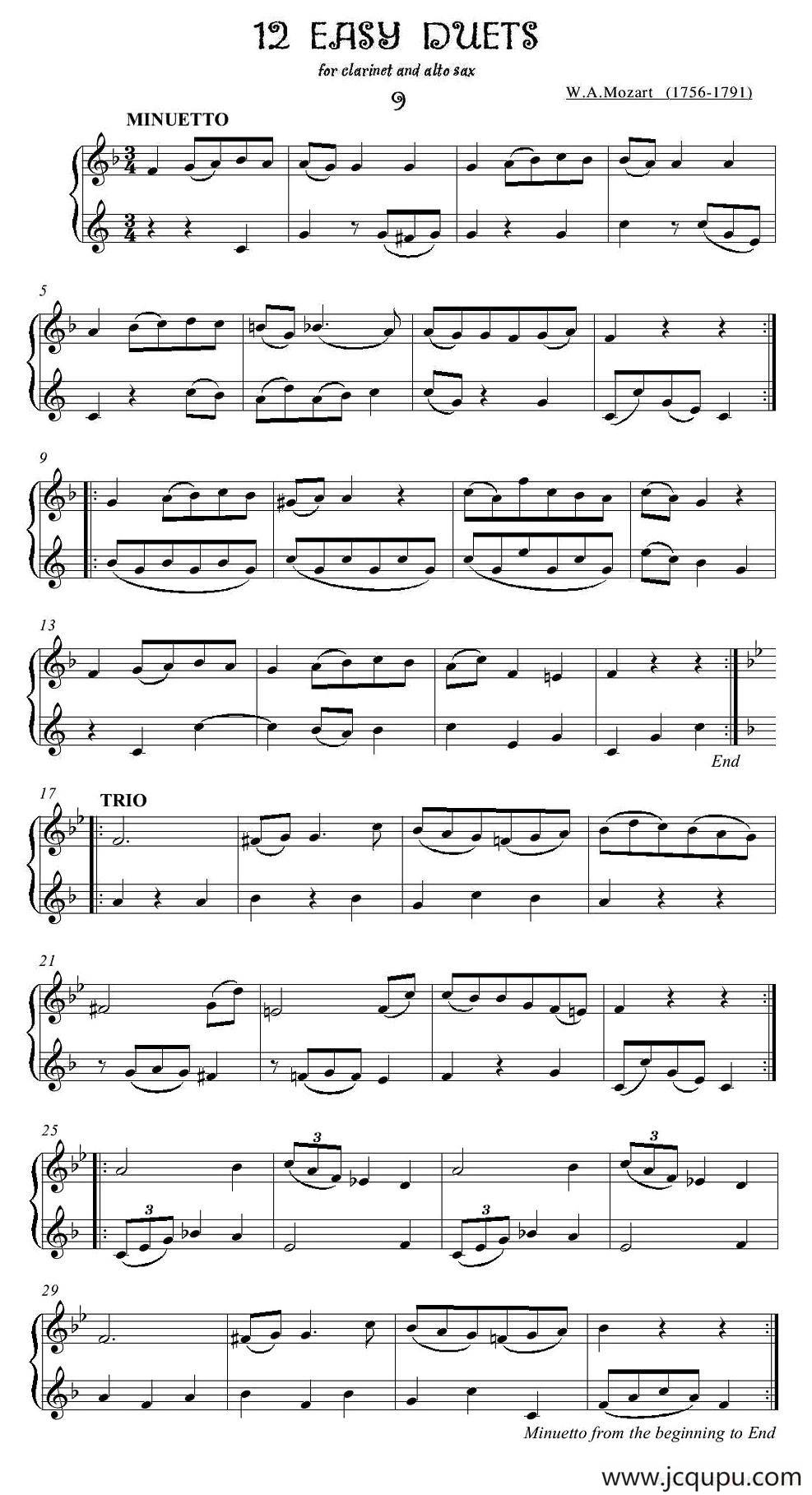 12首单簧管萨克斯重奏之九简谱