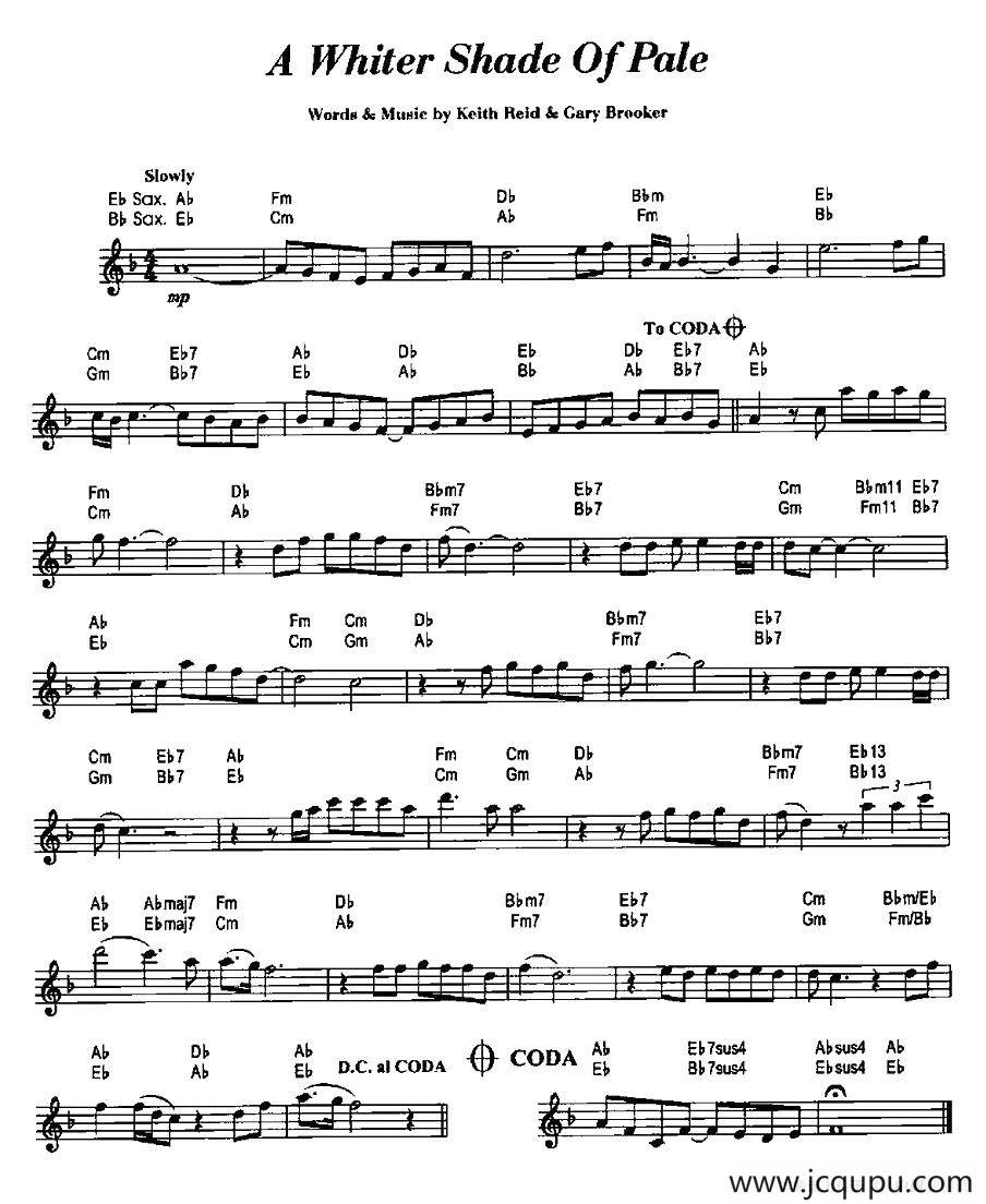 A Whiter Shade Of Pale简谱