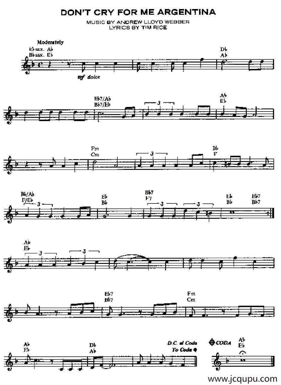 DON'T CRY FOR ME ARGENTINA简谱