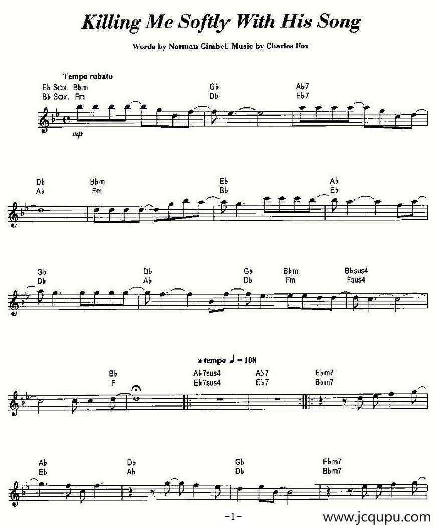 Killing Me Softly With His Song简谱