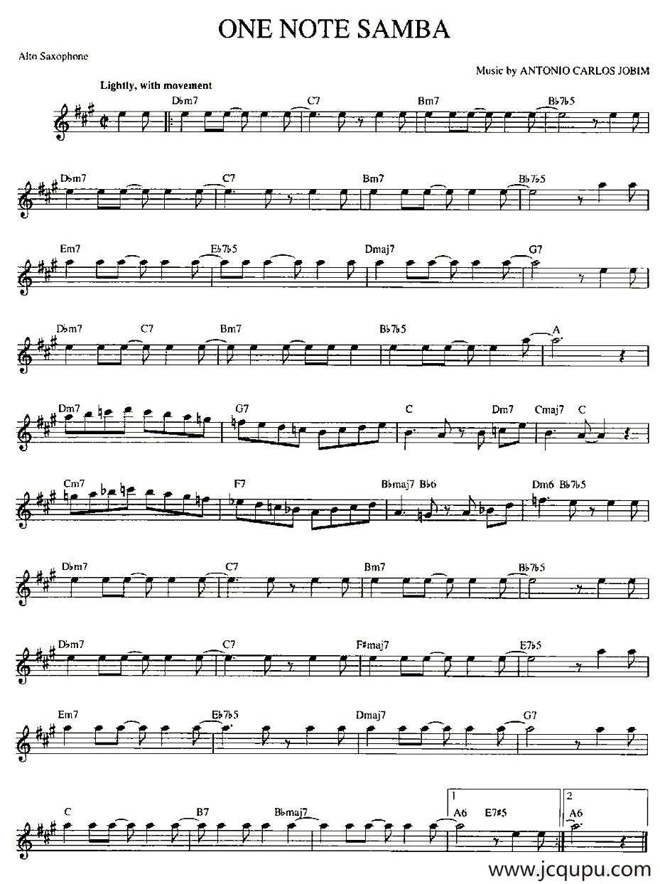 ONE NOTE SAMBA简谱