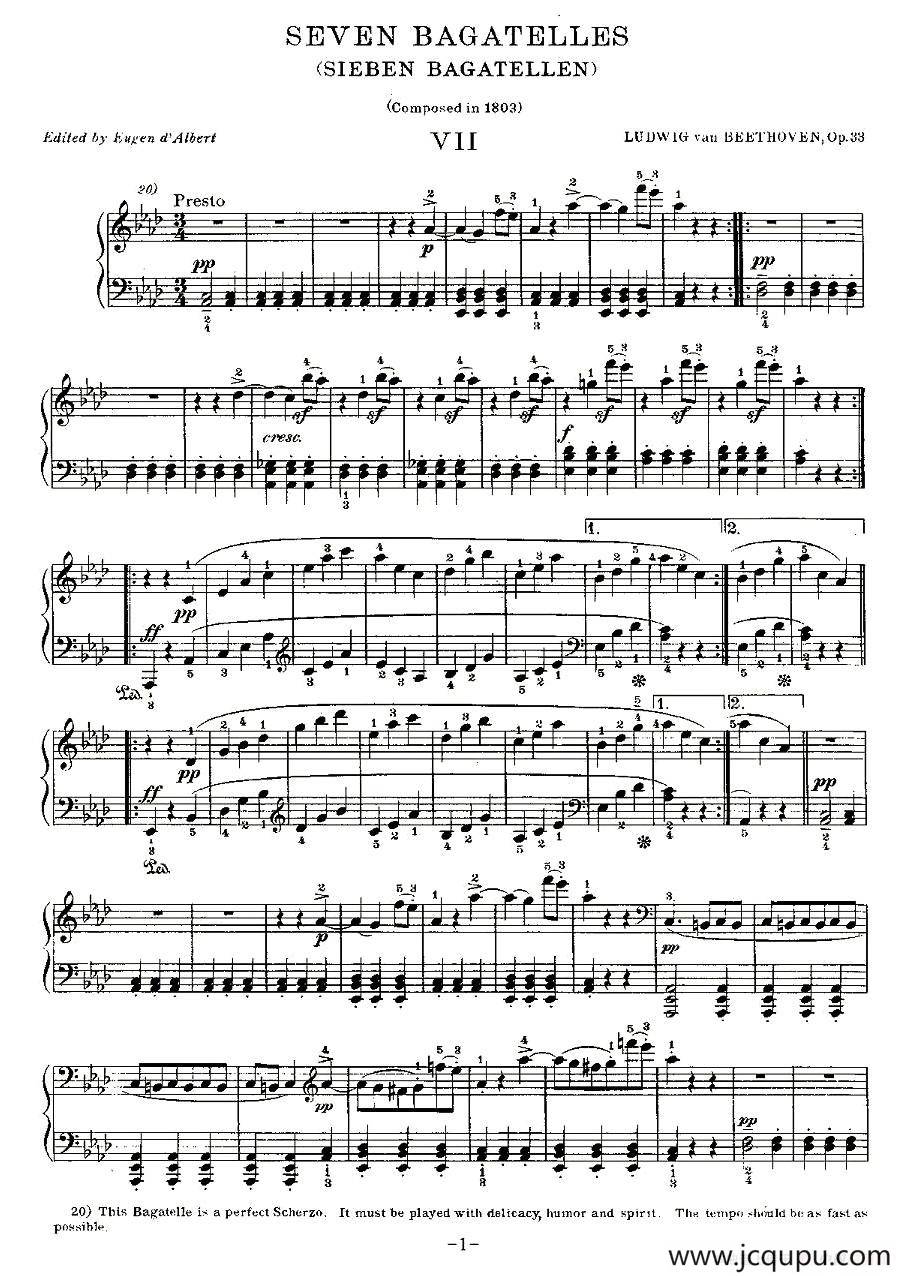 贝多芬钢琴小品（Bagatelles）（Op.33 之7）简谱