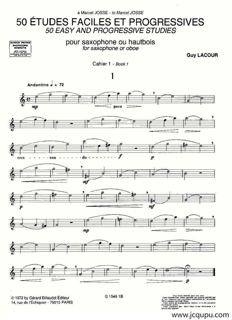 Guy Lacour 50 首萨克斯练习曲之一简谱