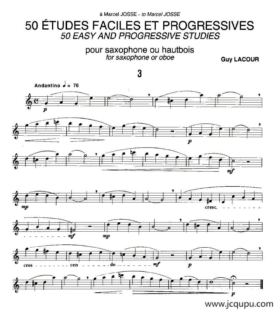 Guy Lacour 50 首萨克斯练习曲之三简谱