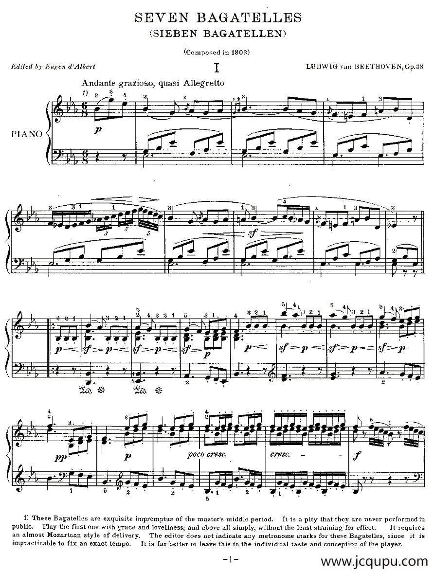 贝多芬钢琴小品（Bagatelles）（Op.33 之1）简谱