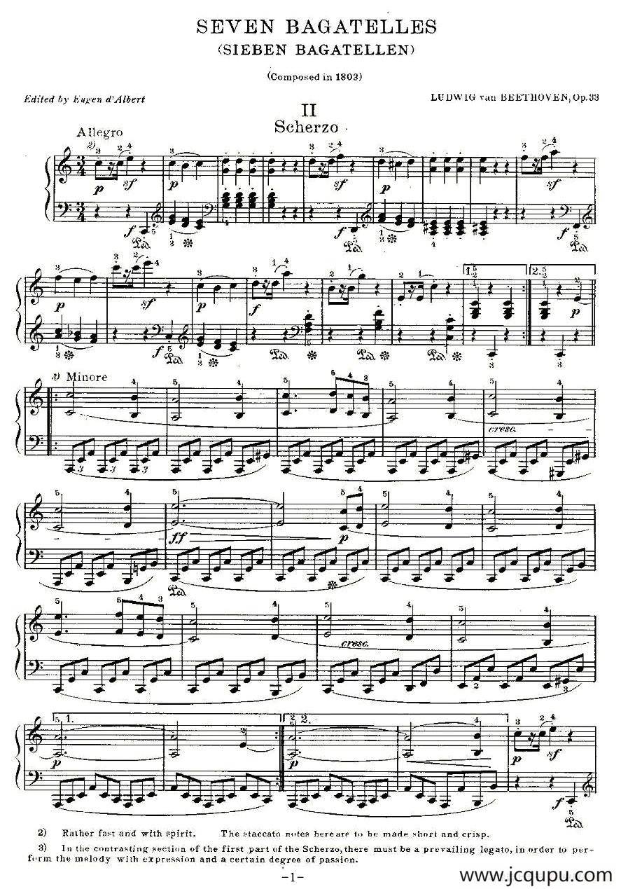 贝多芬钢琴小品（Bagatelles）（Op.33 之2）简谱