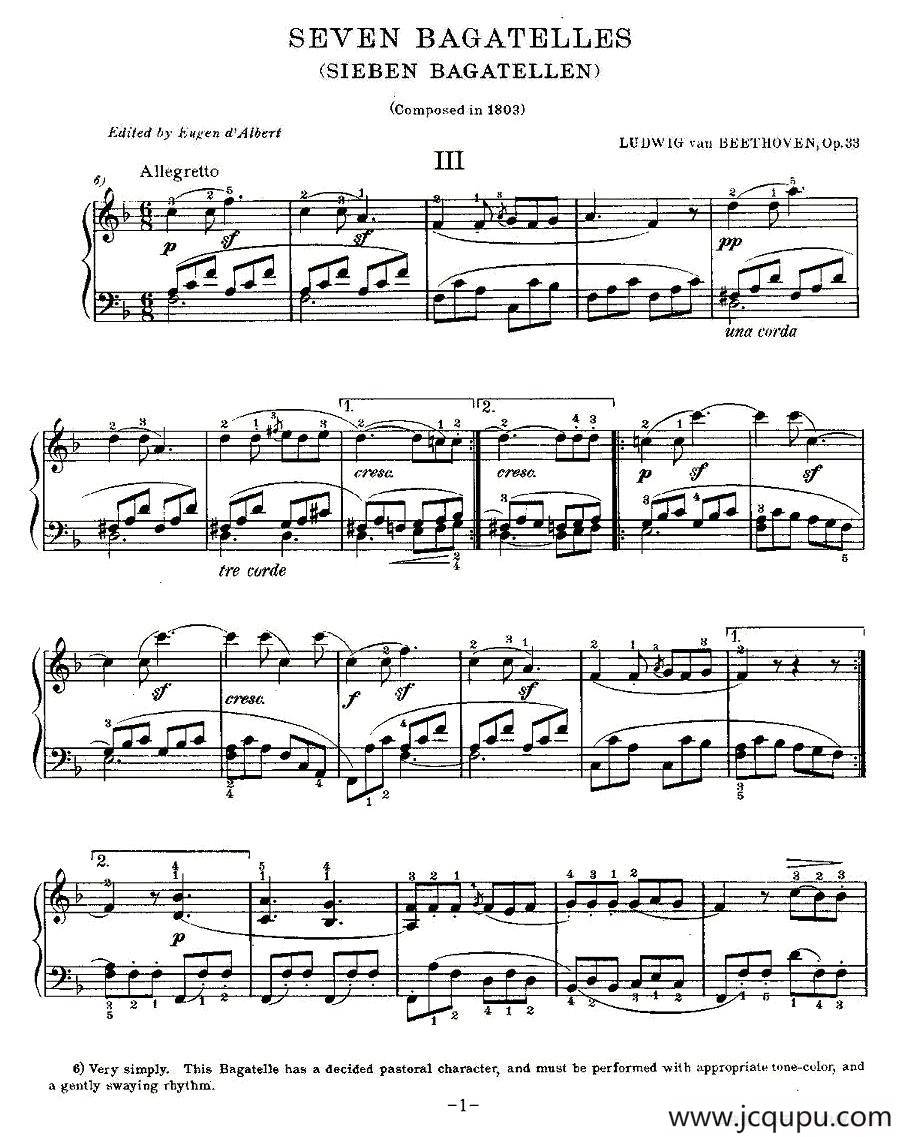 贝多芬钢琴小品（Bagatelles）（Op.33 之3）简谱