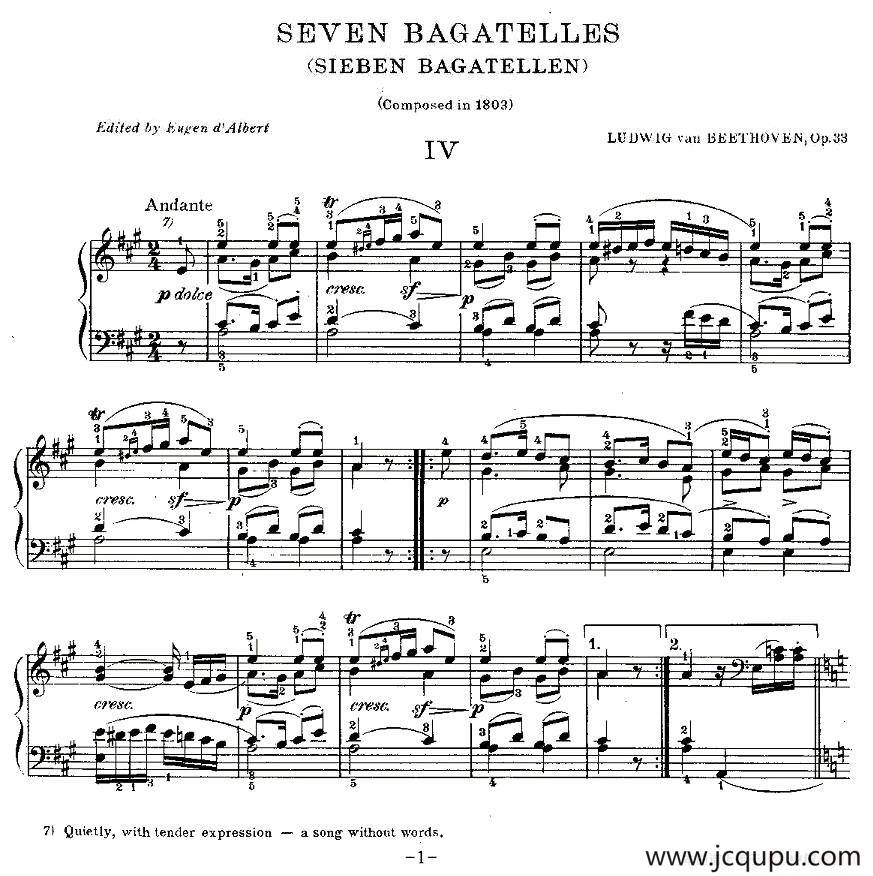 贝多芬钢琴小品（Bagatelles）（Op.33 之4）简谱