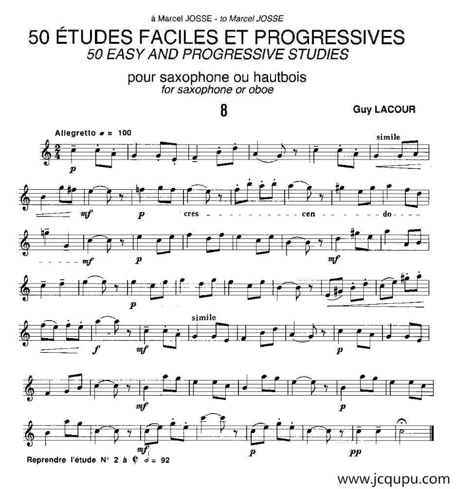 Guy Lacour 50 首萨克斯练习曲之八简谱