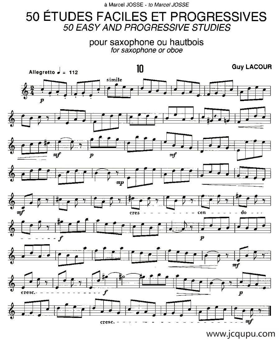 Guy Lacour 50 首萨克斯练习曲之十简谱