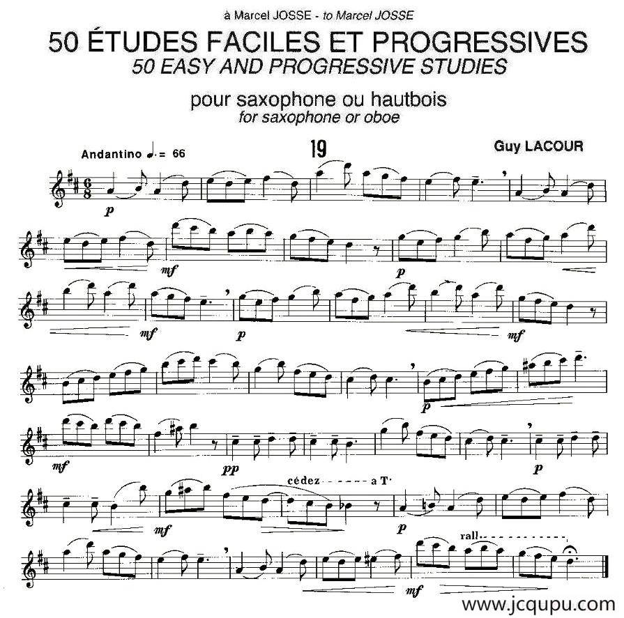 Guy Lacour 50 首萨克斯练习曲之19简谱