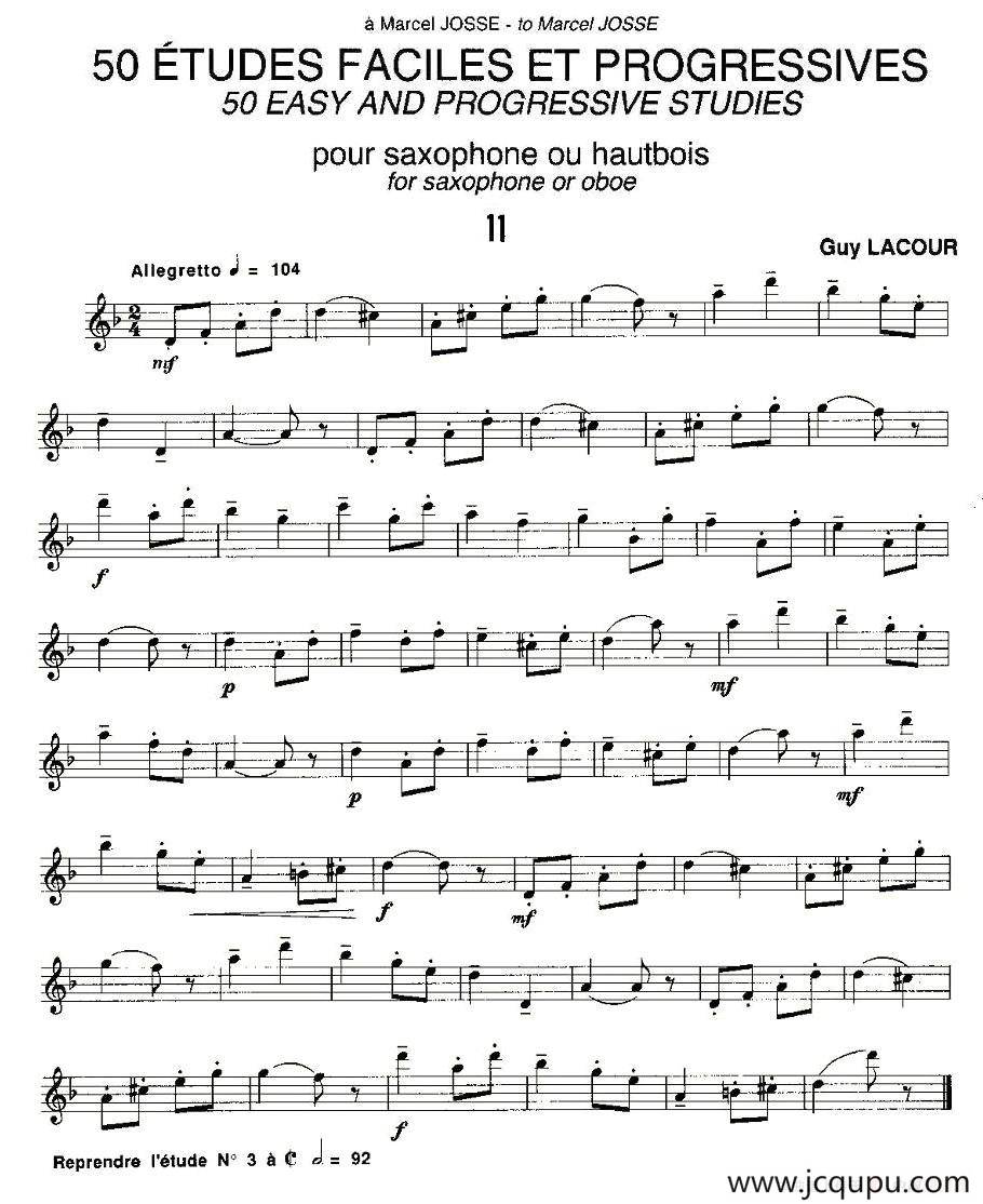 Guy Lacour 50 首萨克斯练习曲之11简谱