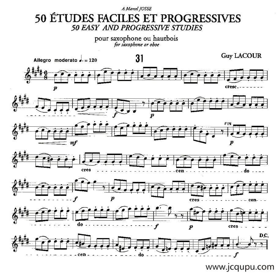 Guy Lacour 50 首萨克斯练习曲之31简谱