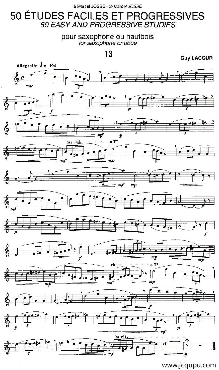 Guy Lacour 50 首萨克斯练习曲之13简谱