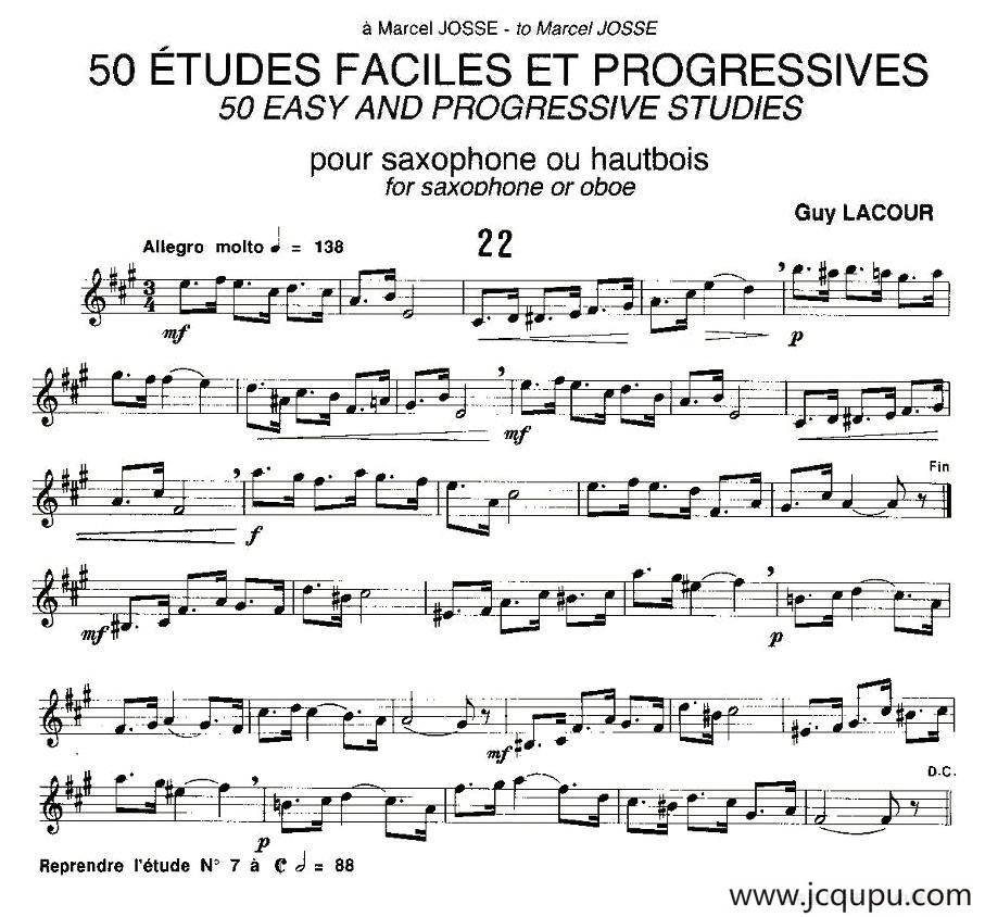 Guy Lacour 50 首萨克斯练习曲之22简谱