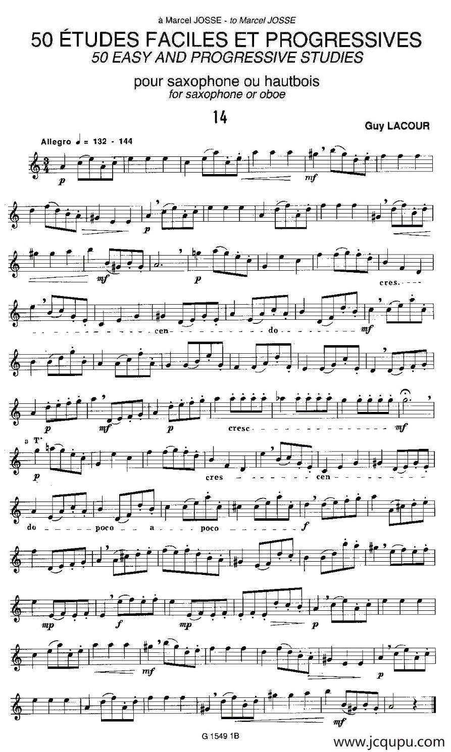 Guy Lacour 50 首萨克斯练习曲之14简谱
