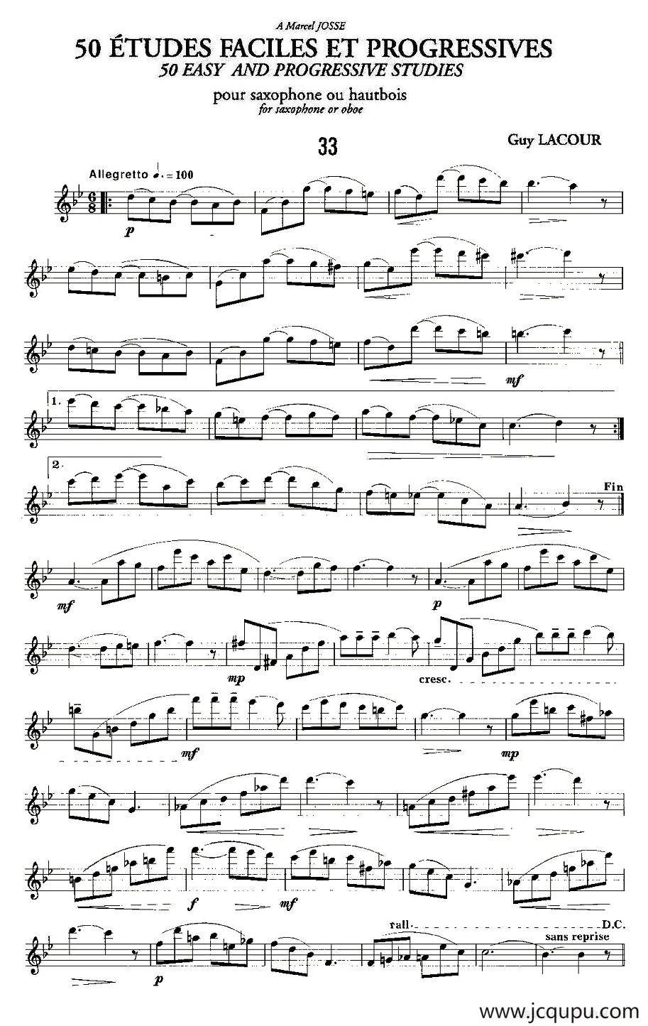 Guy Lacour 50 首萨克斯练习曲之33简谱