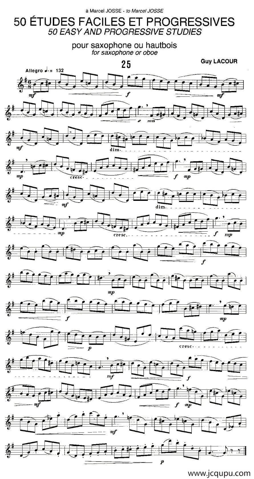 Guy Lacour 50 首萨克斯练习曲之25简谱
