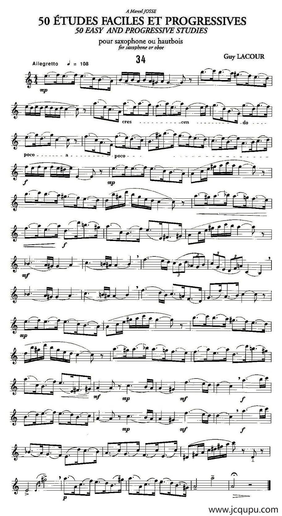 Guy Lacour 50 首萨克斯练习曲之34简谱
