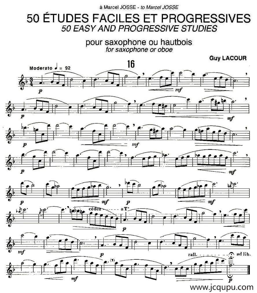 Guy Lacour 50 首萨克斯练习曲之16简谱