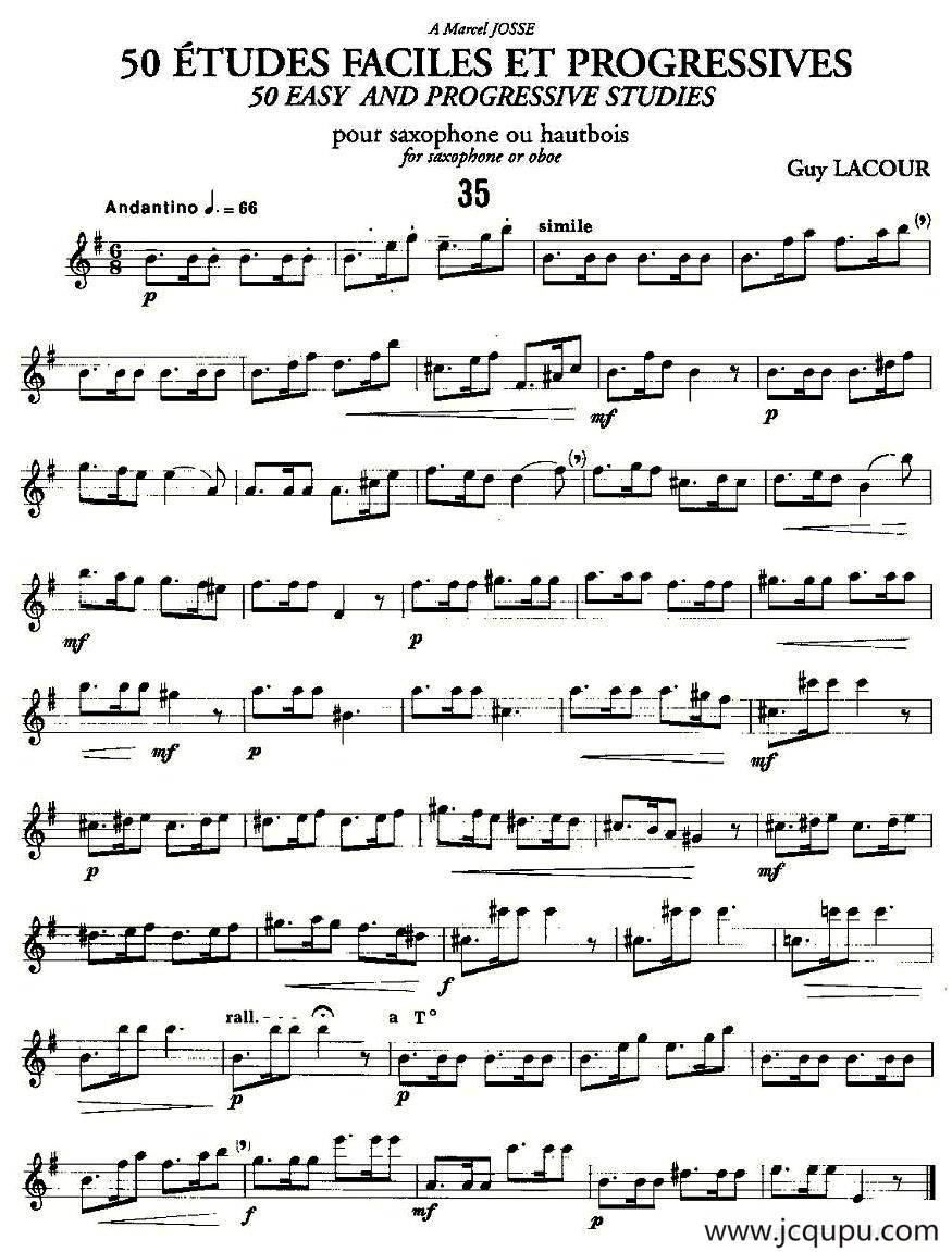 Guy Lacour 50 首萨克斯练习曲之35简谱
