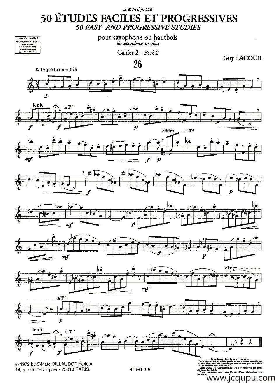Guy Lacour 50 首萨克斯练习曲之26简谱