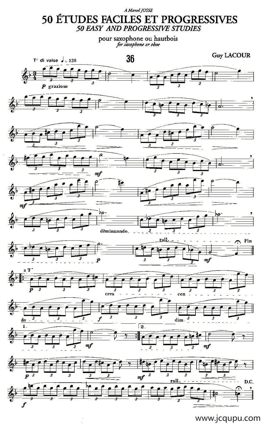 Guy Lacour 50 首萨克斯练习曲之36简谱