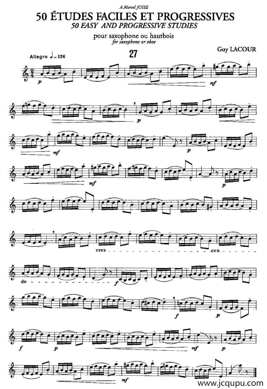 Guy Lacour 50 首萨克斯练习曲之27简谱