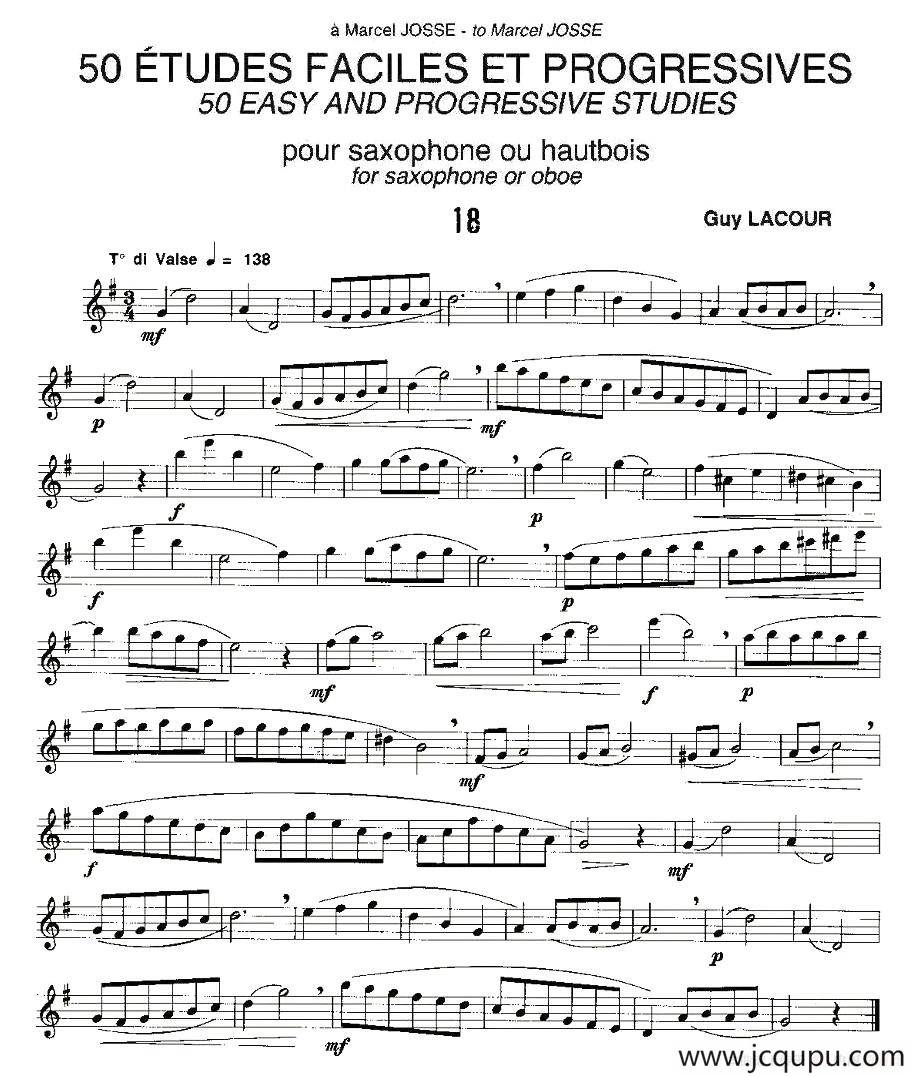 Guy Lacour 50 首萨克斯练习曲之18简谱