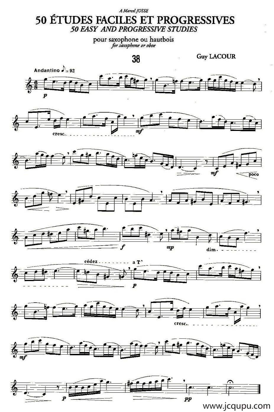 Guy Lacour 50 首萨克斯练习曲之38简谱