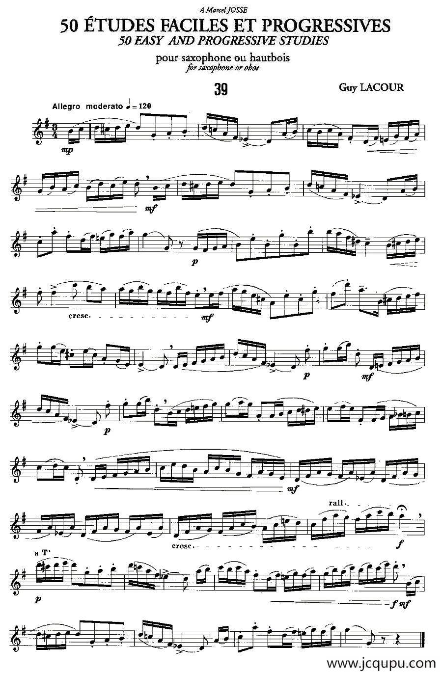 Guy Lacour 50 首萨克斯练习曲之39简谱