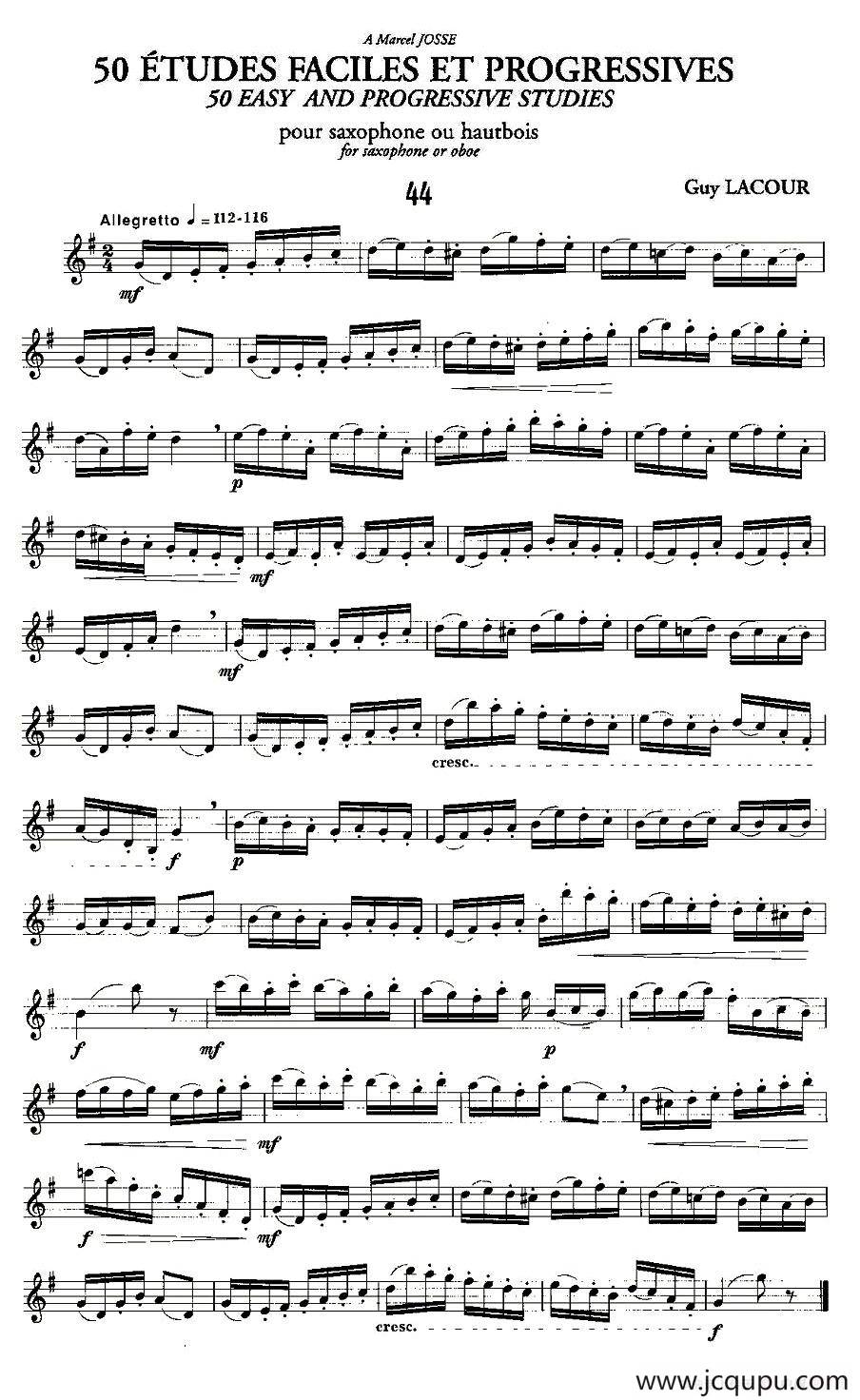 Guy Lacour 50 首萨克斯练习曲之44简谱