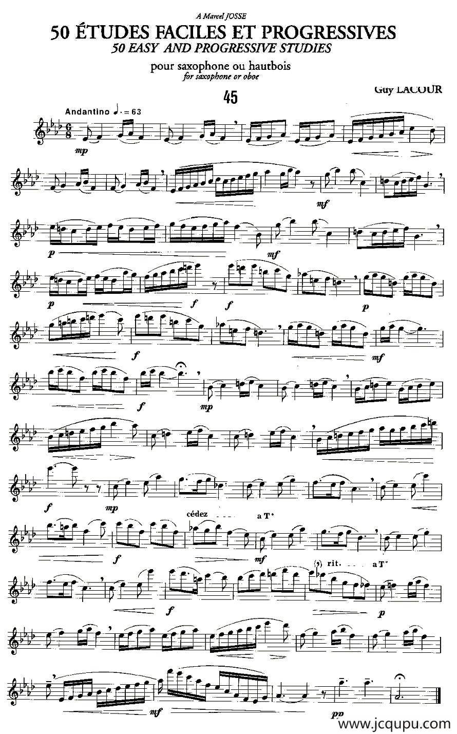 Guy Lacour 50 首萨克斯练习曲之45简谱