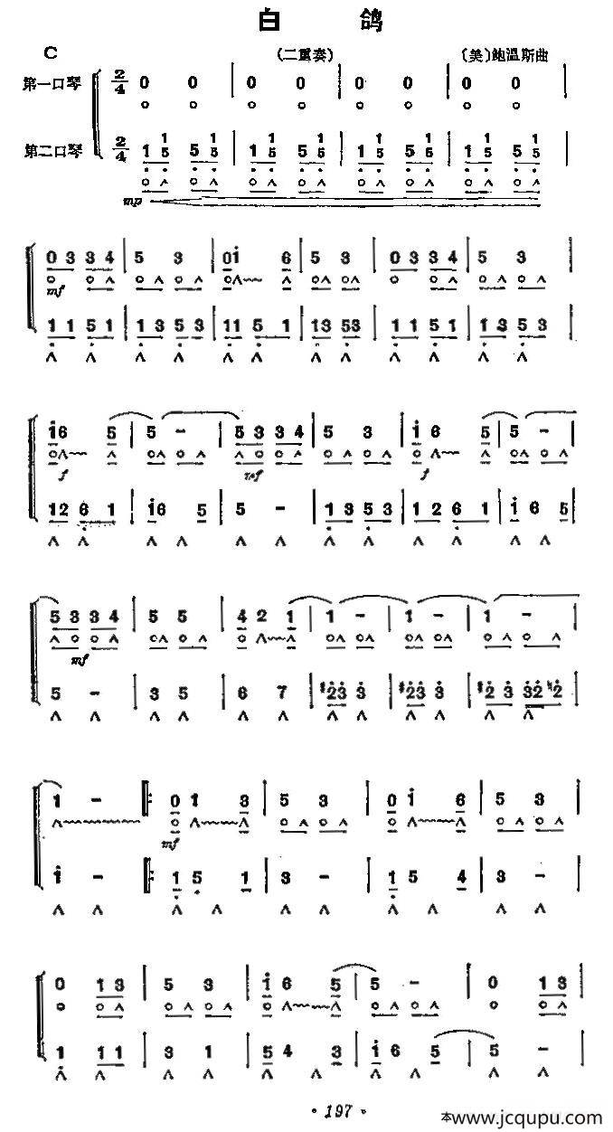 白鸽（二重奏）简谱