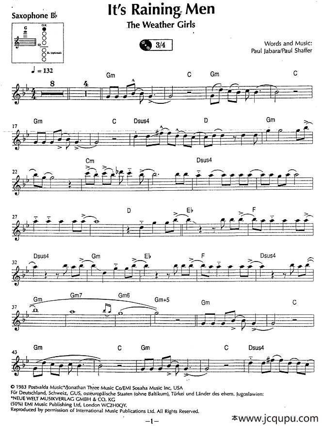 It's Raining Men简谱