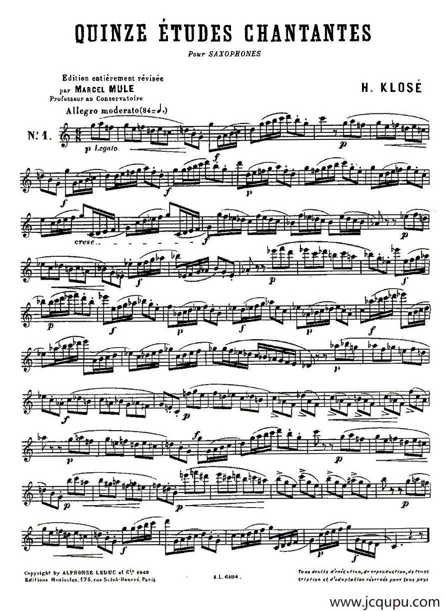 Klose Etudes Chantantes Pour Saxophone（练习曲之一）简谱