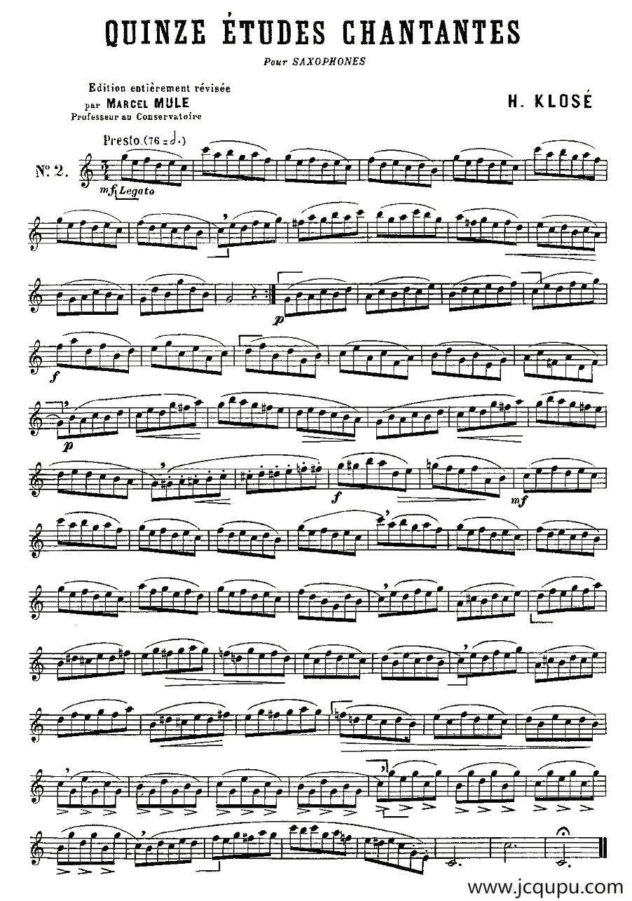 Klose Etudes Chantantes Pour Saxophone（练习曲之二）简谱