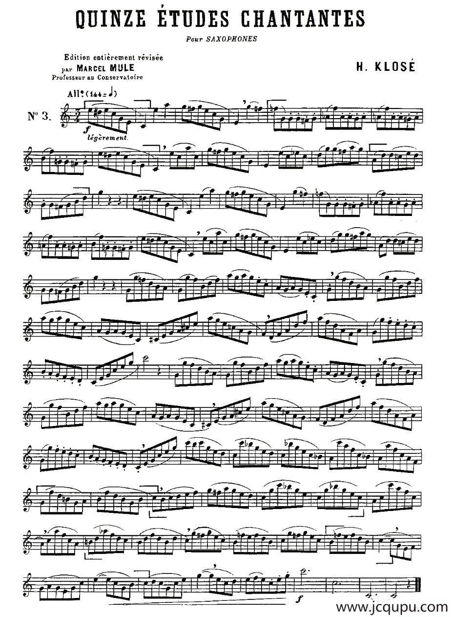 Klose Etudes Chantantes Pour Saxophone（练习曲之三）简谱