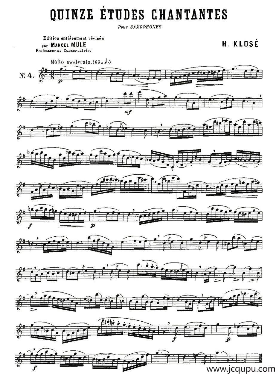 Klose Etudes Chantantes Pour Saxophone（练习曲之四）简谱