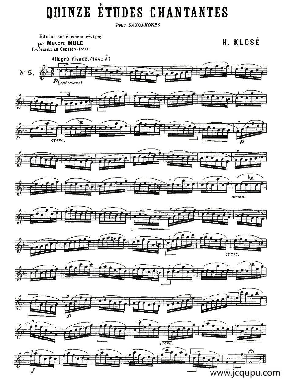 Klose Etudes Chantantes Pour Saxophone（练习曲之五）简谱
