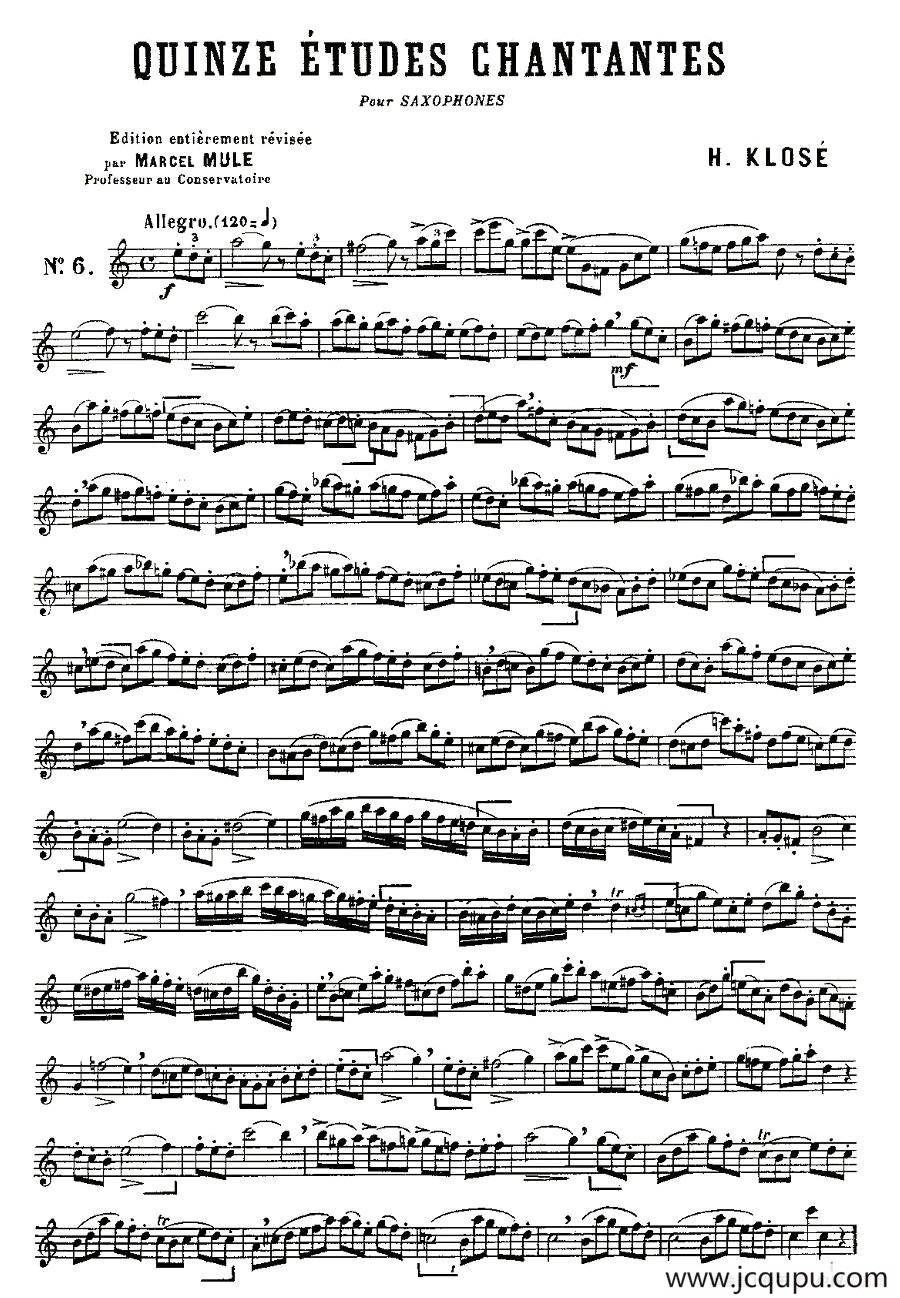 Klose Etudes Chantantes Pour Saxophone（练习曲之六）简谱