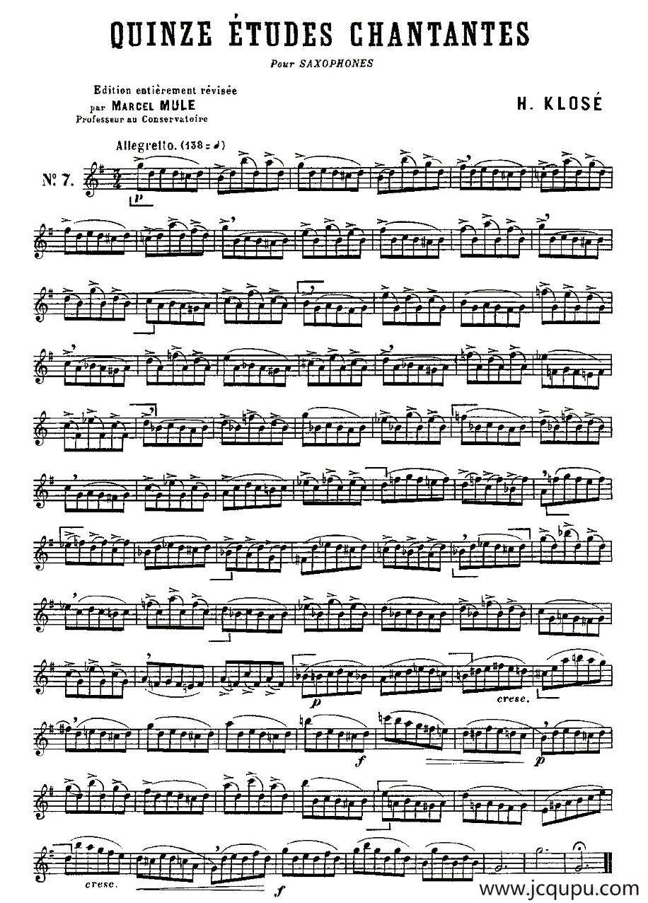 Klose Etudes Chantantes Pour Saxophone（练习曲之七）简谱