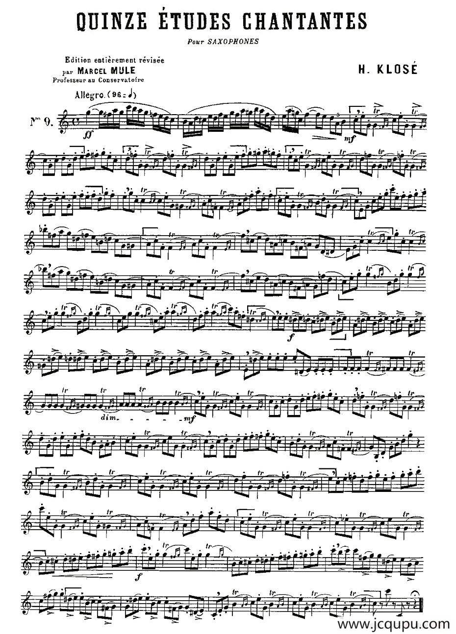 Klose Etudes Chantantes Pour Saxophone（练习曲之九）简谱