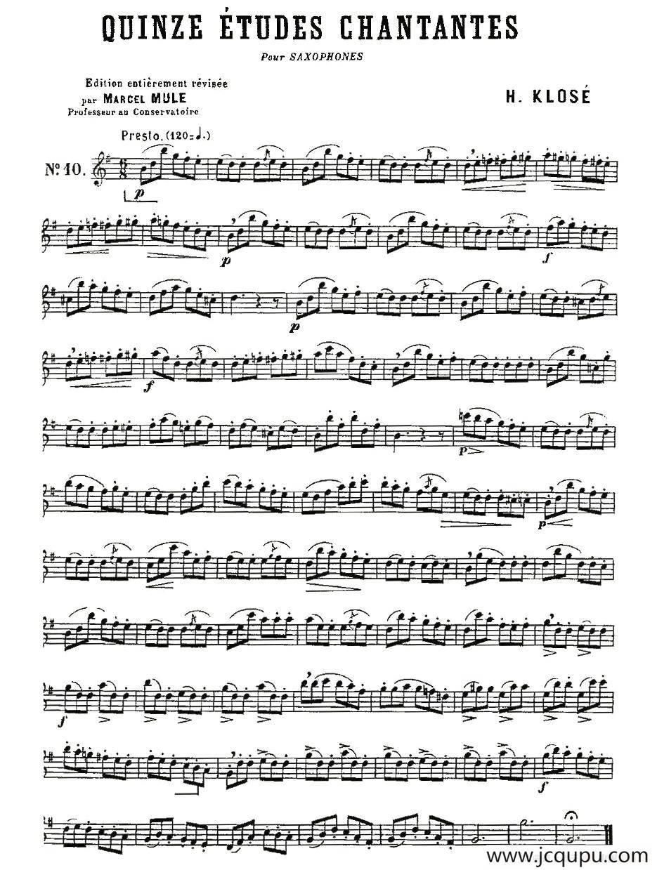 Klose Etudes Chantantes Pour Saxophone（练习曲之十）简谱