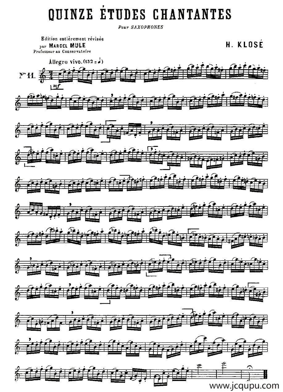 Klose Etudes Chantantes Pour Saxophone（练习曲之十一）简谱