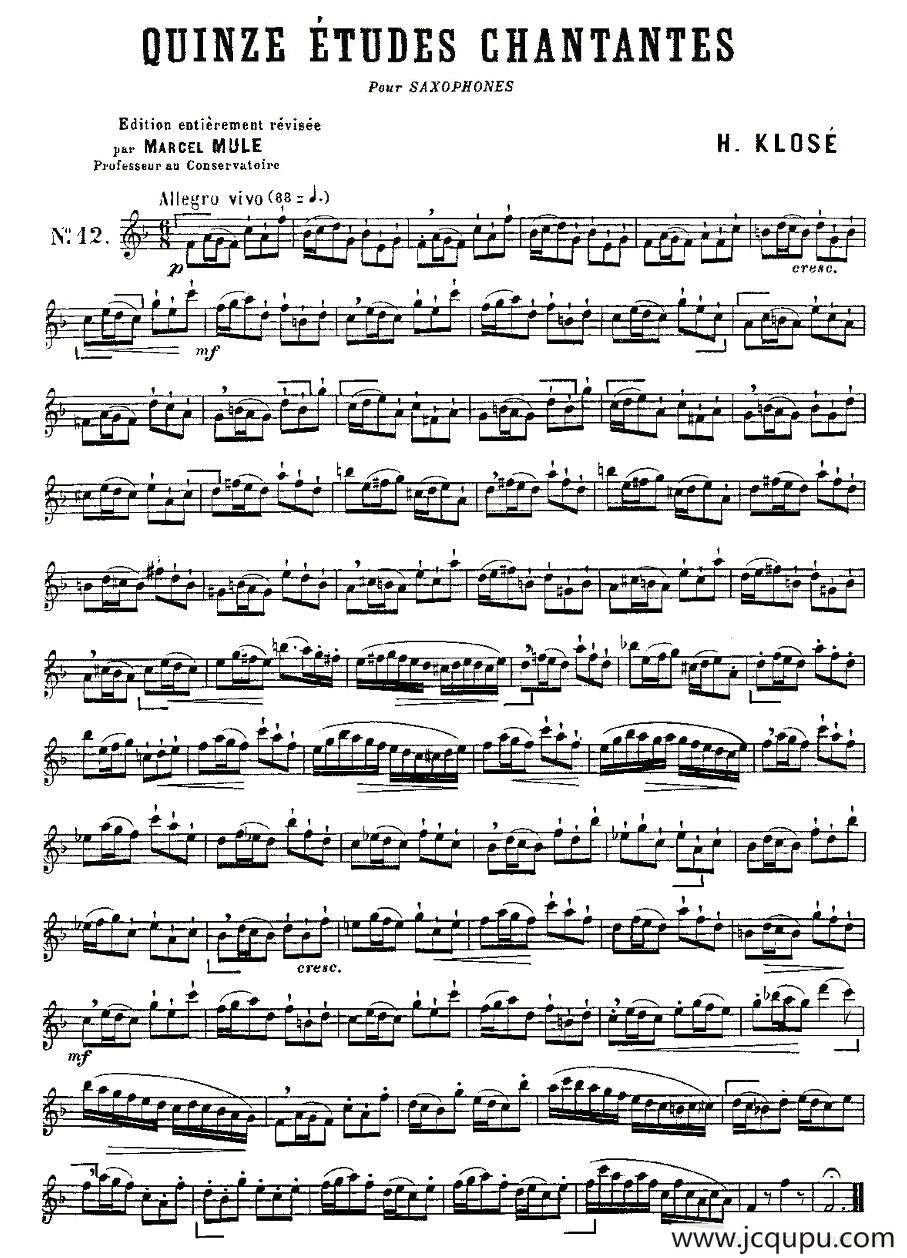 Klose Etudes Chantantes Pour Saxophone（练习曲之十二）简谱