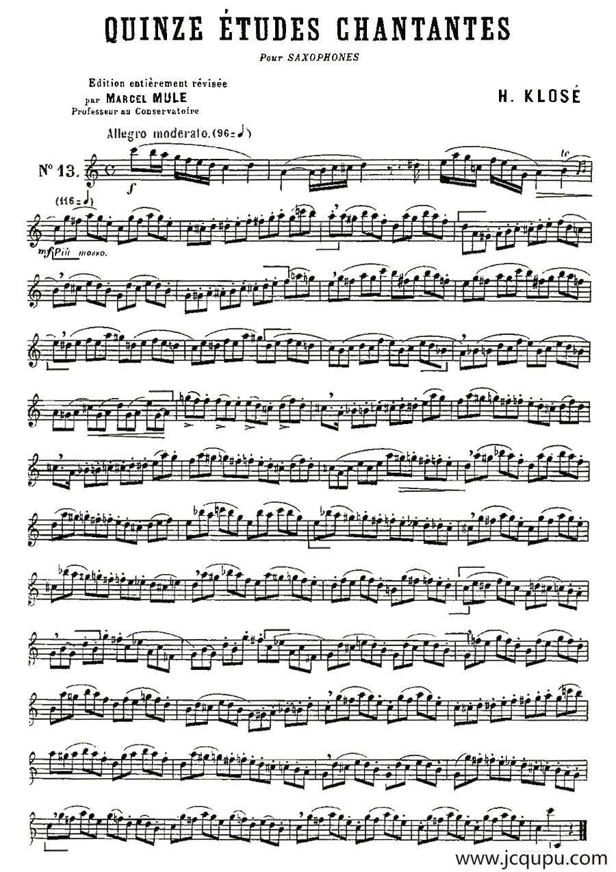 Klose Etudes Chantantes Pour Saxophone（练习曲之十三）简谱